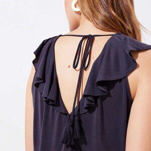 Ann Taylor Loft Soft Rayon Keyhole Ruffle A-Line Fit Flare Little Black Dress S